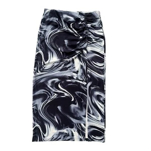 Mimosa Women’s Size Small Navy White Tie-dye Swirl Ruched Slit Midi Skirt MS8009 - Picture 1 of 16