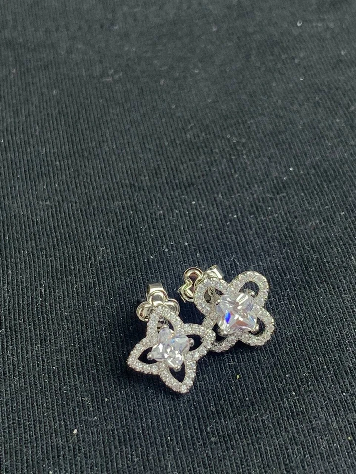 Louis Vuitton Sterling Silver LV Logo CZ Flower Stud Earrings - Image 1 of 4
