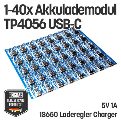 1-40x Akku Lademodul 5V 1A TP4056 USB C 18650 Laderegler Charger Schutzschaltung - Bild 1 von 4
