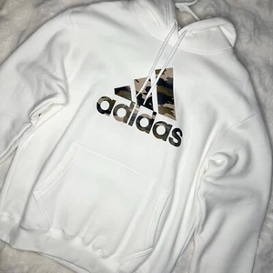 Adidas Pullover Herren Größe S Weiß Und Camouflage Hoodie Pulli Brandneu - Bild 1 von 8