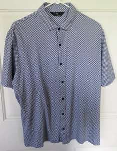 Hart Schaffner Marx Mens Shirt Sz Large S/S Blue Cotton Stretch Golf Geometric - Picture 1 of 7