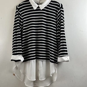 ELLE Size M Twofer Women Pull Over Stripe Sweater Blouse - Picture 1 of 8