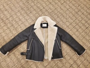 Zara Girls Black Double Sided Faux Leather Shearling Biker Jacket Size Girls 7 - Picture 1 of 5