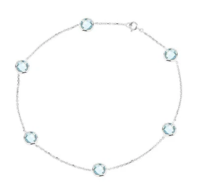 Pulsera tobillera de oro blanco de 14K con piedras preciosas de topacio azul 11 pulgadas Foto 1 de 2
