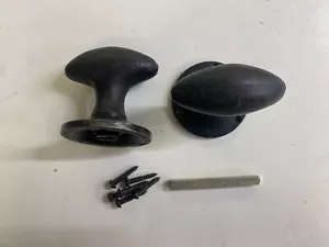 Oval Sprung Door Knobs 1 Pair Vintage Retro Hand Forged Black Waxed 65mm GF316S - Picture 1 of 24