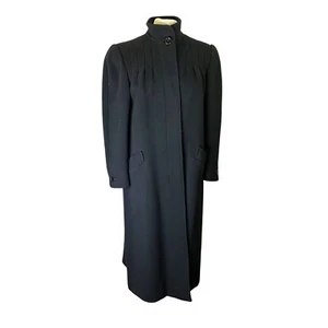 Vintage Oscar De La Renta Black 100% Wool Pleated Detail Overcoat Coat Size 12 - Picture 1 of 7