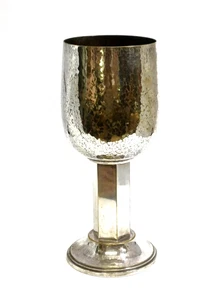 Silver Plated Goblet / Large / Hammered Design - Picture 1 of 12