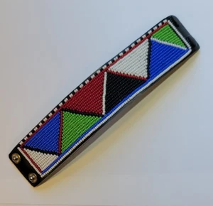 Massai Kenia Afrika Handarbeit Leder und Glasperlen Vintage 8 Zoll Perlenarmband - Bild 1 von 9