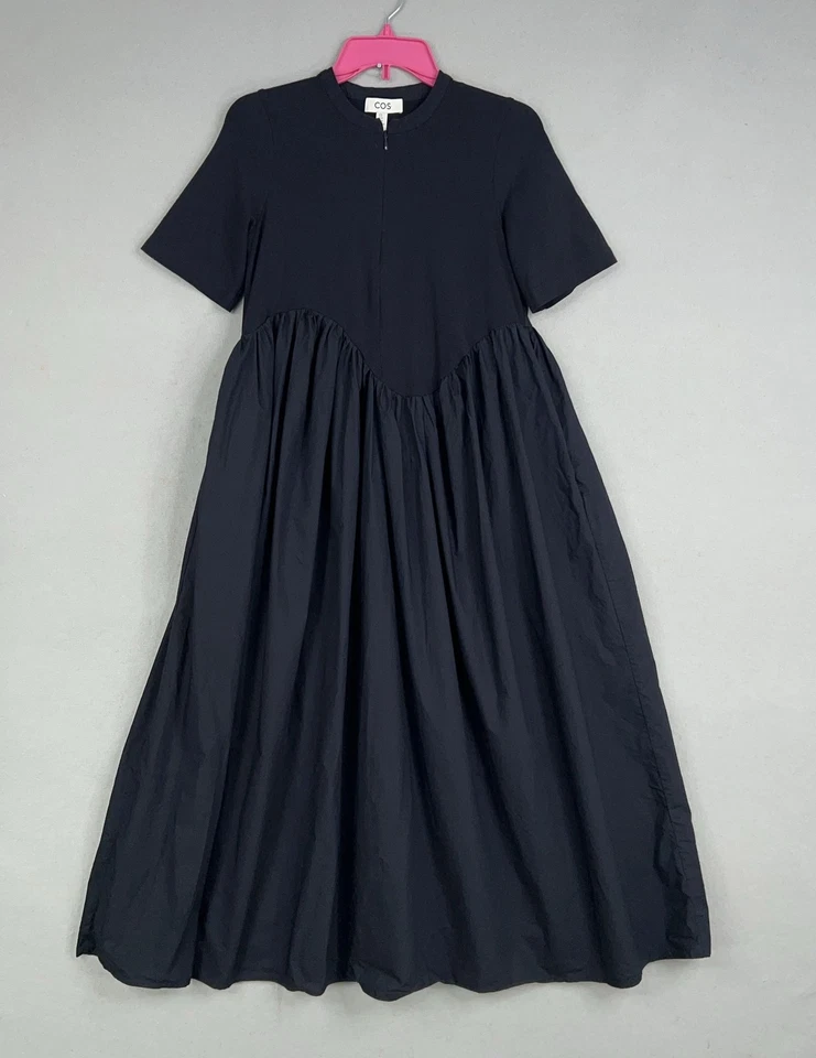 COS Dress Womens XS Maxi Pockets Minimalist Asymmetric Waist Pleated Volume - Image 1 of 4