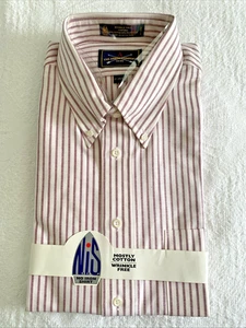 Camisa Oxford a Rayas Rojas Sin Arrugas Arrow Company 17 34 35 NUEVA CON ETIQUETAS NOS - Imagen 1 de 7