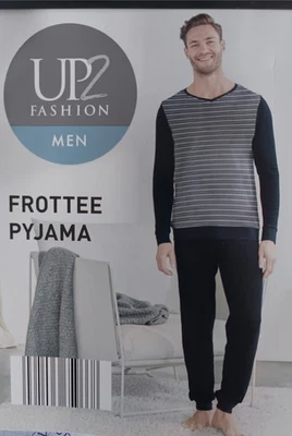 Männer Herren Frottee Pyjama UP2 Fashion M L XL XXL 2XL grau schwarz NEU - Bild 1 von 2