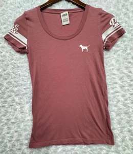 Victorias Secret Pink Shirt Womens Small S Stripe Sleeve Round Neck Tee Top VS - Picture 1 of 7