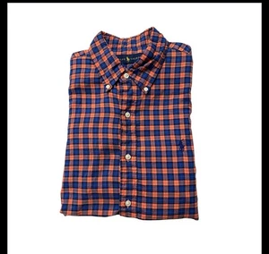 Camisa Ralph Lauren Naranja Azul Marino A Cuadros Manga Larga Abotonada Mediana Para Hombre Gator - Imagen 1 de 8