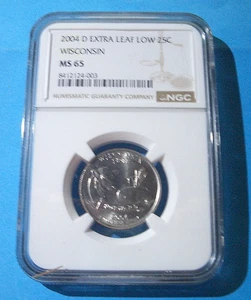 2004 D NGC MS65 EXTRA LEAF LOW 25C WISCONSIN COIN - Picture 1 of 3