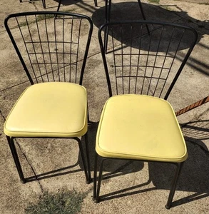 Pair 1950's Mid Century Modern Straight Back "DAYSTROM" Chairs Sun Flower Yellow - Picture 1 of 8