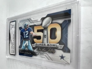 ROGER STAUBACH COWBOYS 2015 TOPPS CHROME SUPER BOWL 50 FUSTELLATO # RST GRADED 10 - Foto 1 di 2