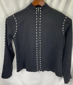 Grace Dane Lewis Cardigan Jacke Damen M Full Zip schwarz mit weißen Nähten - Bild 1 von 7