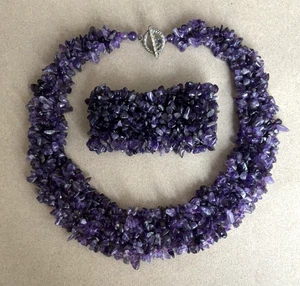 VINTAGE AMETHYST CLUSTER CHIP HALSBAND HALSKETTE & ARMBAND lila Statement Stück - Bild 1 von 10
