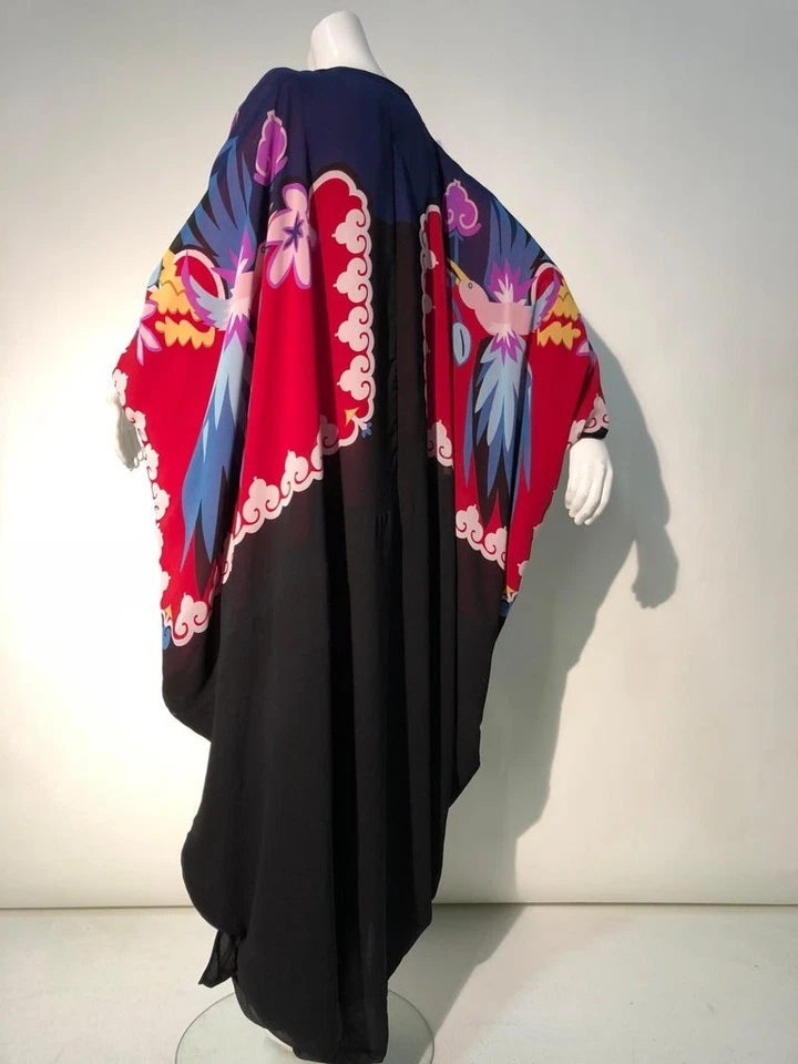 De Colección Muy Vollbracht Cocoon Kimono Doble Gasa Artístico Deco Pájaros Años 80 Talla Única Foto 1 de 4