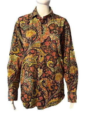 J Peterman Paisley Button Up Shirt Retro Hippie Fall 70s Disco 100% Cotton SZ S - Image 1 of 4
