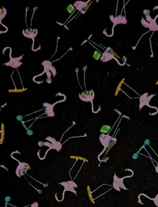 Flamingo Fabric by Clothworks Anne Ormsby Black Background Cotton 36 X 42 Inches - Foto 1 di 3
