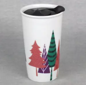 Starbucks Holiday 2017 Travel Tumbler Colorful Christmas Trees Ceramic 11oz Lid - Picture 1 of 8