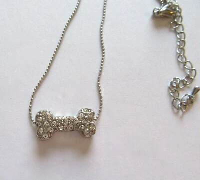 Moda Collar y Colgante - HUESO DE PERRO - Cristales Transparentes - Color Plata Foto 1 de 3