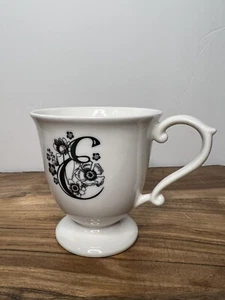 Anthropologie MISSUS Monogram Cup Floral Initial “E” Pedestal Footed Mug Teacup - Picture 1 of 4