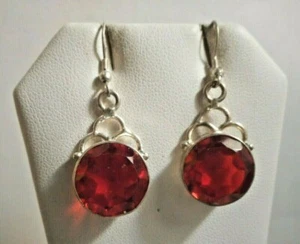 Silver drop/dangle earrings with a round  bezel glass - Picture 1 of 9