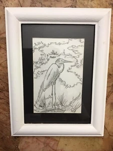 Framed Original Pencil Sketch Of A Crane OOAK - Picture 1 of 1