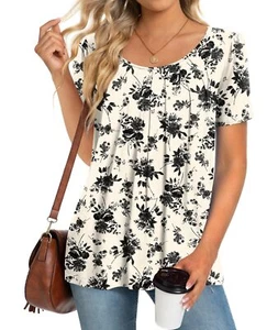 Woman Summer Tunic Top Short Sleeve Casual Pleated Tee for Leggings Beach Blo... - Picture 1 of 5