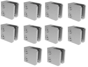 Edelstahl 10 x Glashalter 45x45 Rohr Eckig Flach Halterung Klemmhalter Glas V2A - Bild 1 von 6