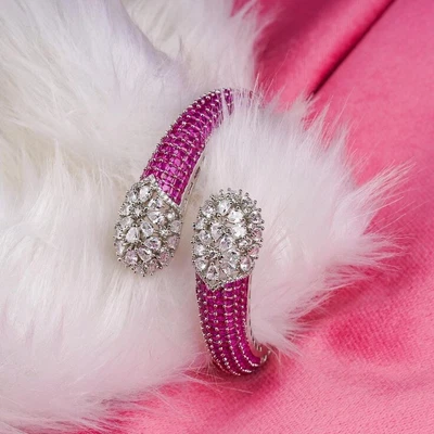 Luxury 38.62 TCW Multi Cut Ruby & Sapphire Wrap Bangle Style Bracelet For Woman - Image 1 of 4