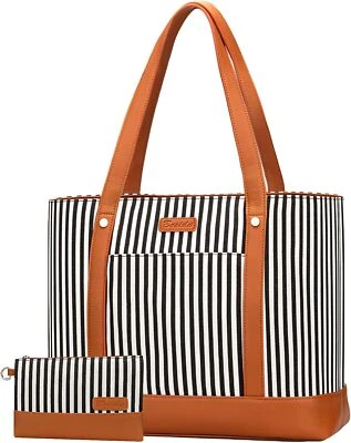 Laptop Tote Bag for Women, Water Resistant Canvas Womens Work Black and Brown  - Image 1 of 4