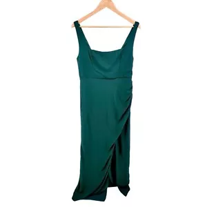 Maxi abito Lulus nuovo con etichetta glamour disposizione verde smeraldo increspato taglia XL spacco davanti - Foto 1 di 14