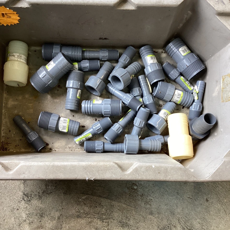 lot of 29 plastic nsf pvc 1/2” to1-1/4” thread to barb adapter fittings  - Image 1 of 4