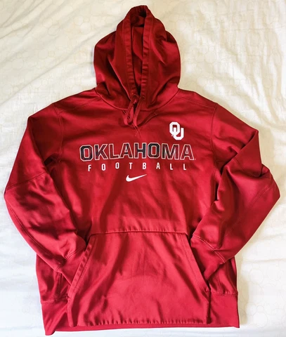 Oklahoma University OU Sooners Football Red Nike Therma Fit Hoodie Sweatshirt M Cover