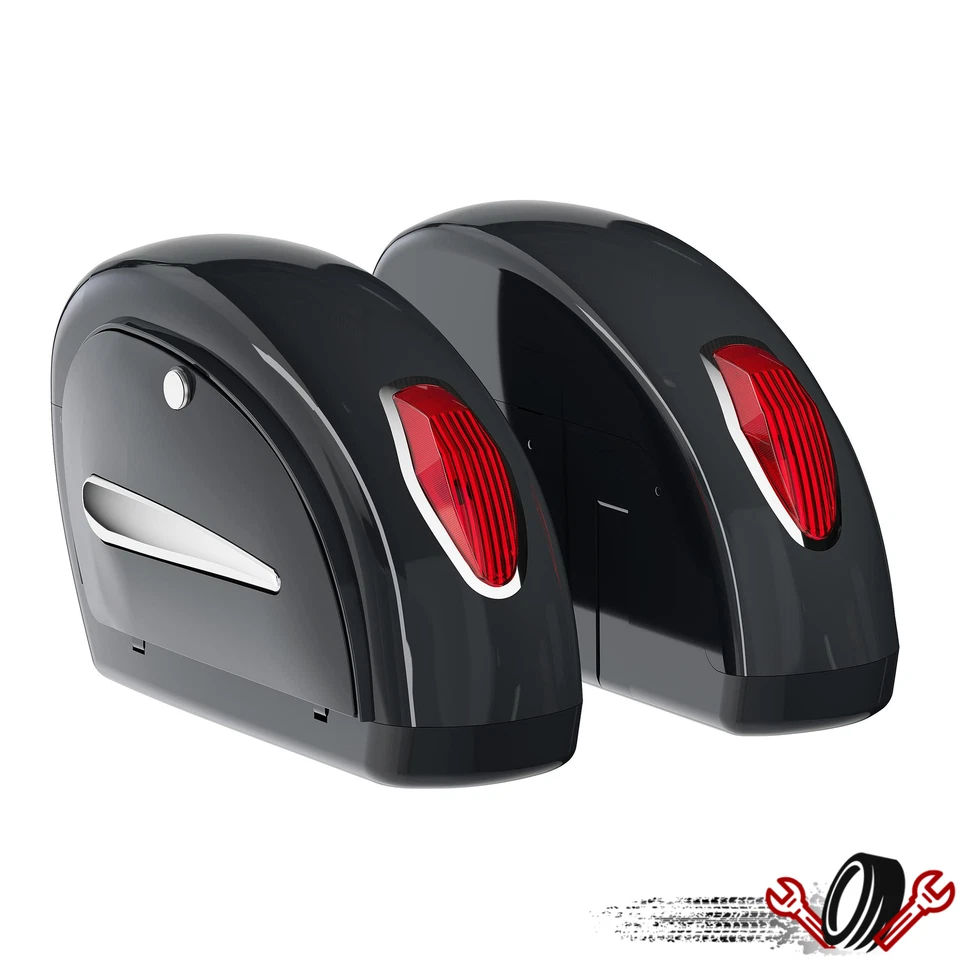 For Road King Street Glide Motorcycle Luggage Trunk Hard SaddleBags w/ Lights — 第 1/4 张图片