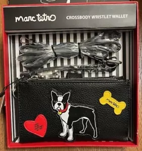 Marc Tetro Umhängetasche Kalbsleder Geldbörse - Boston Terrier Hund - 7" x 4" x 1" - Neu - Bild 1 von 3