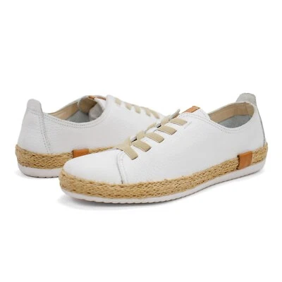 Sapatos rasos femininos Spring Step Eloya couro branco espadrille - Imagem 1 de 4