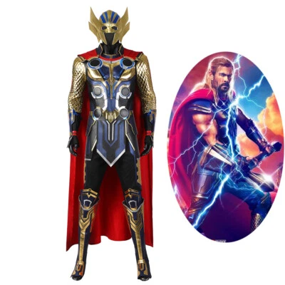 Thor 4 Love and Thunder Thor Costume Cosplay Suit with Mask Ver1 Red Cloak - Image 1 of 4