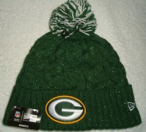 GREEN BAY PACKERS NEW ERA WOMEN'S COZY CABLE KNIT BEANIE HAT WITH POM NEW/TAGS
