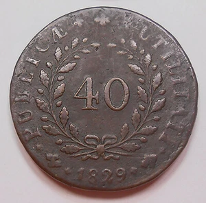 Portugal 1829 40 Reis F-VF ESCASO Tipo BONITO Rey Miguel I Antigua Moneda de Bronce Pataco - Imagen 1 de 2