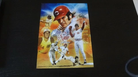 PETE ROSE AUTOGRAPHED 16" X 11 1/2" PHOTO CARD/POSTER Cover