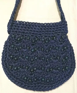 Bolso de mano Walborg vintage de hombro azul macramé con cuentas - Imagen 1 de 11