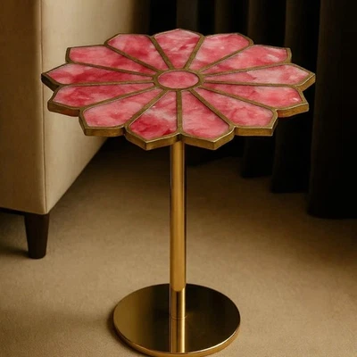 Pink rose Quartz Stone Table – Modern Semi Precious Gemstone Home Furniture - Image 1 of 4