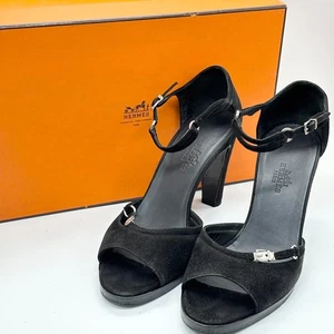 Echte HERMES guter Zustand Heels mit Karton Leder schwarz Größe 36 1/2 Italy FS - Bild 1 von 16