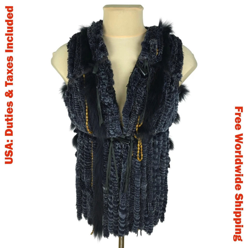 Rizal Womens Gray Real Fur/Leather Vest Gilet Size S* - Image 1 of 4