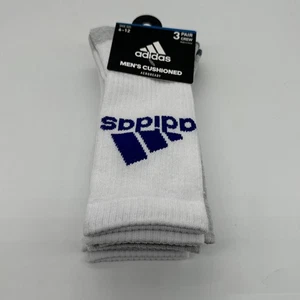 Adidas  Aeroready Crew Socks 3Pk White/Onix Gray With Royal Blue Logo Mens 6-12. - Picture 1 of 2
