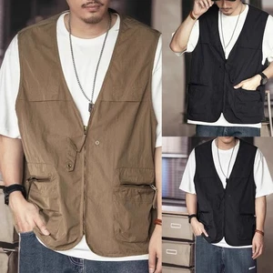 Men's Outdoor Sports Tank Tops with Pockets in Vintage Style and Zipper Closure - Picture 1 of 32